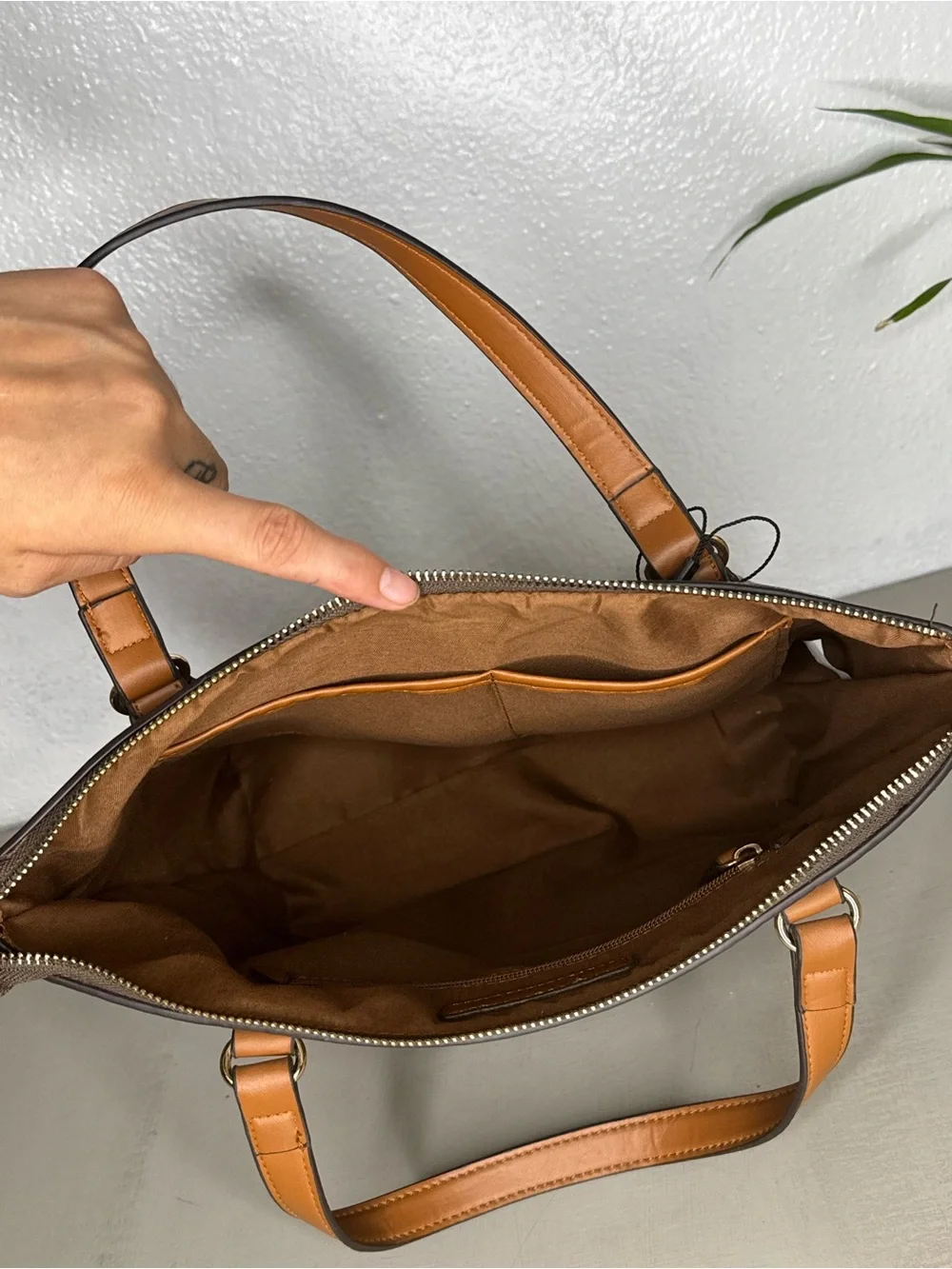 Ellen Tracy - Brown Monogram Tote with Tan Trim Brand New Bag